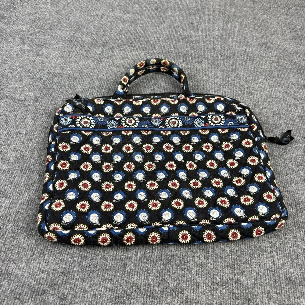 Vera Bradley Laptop Bag Womens Large Black Owl Print Quilted Zip Handles